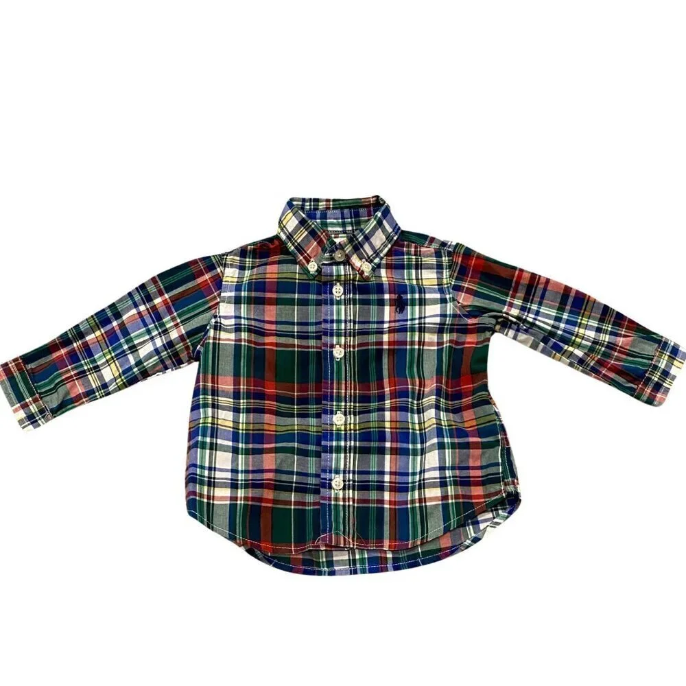 Ralph Lauren Baby Boy Plaid Button Down Shirt - Size 6 months - Like New!